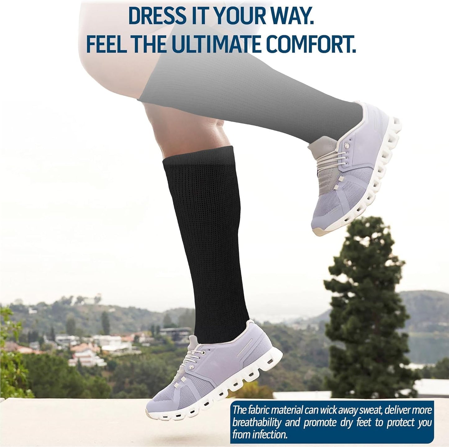 9-11 Pairs Men's Diabetic Over The Calf - Knee High Compression Cotton Crew Socks