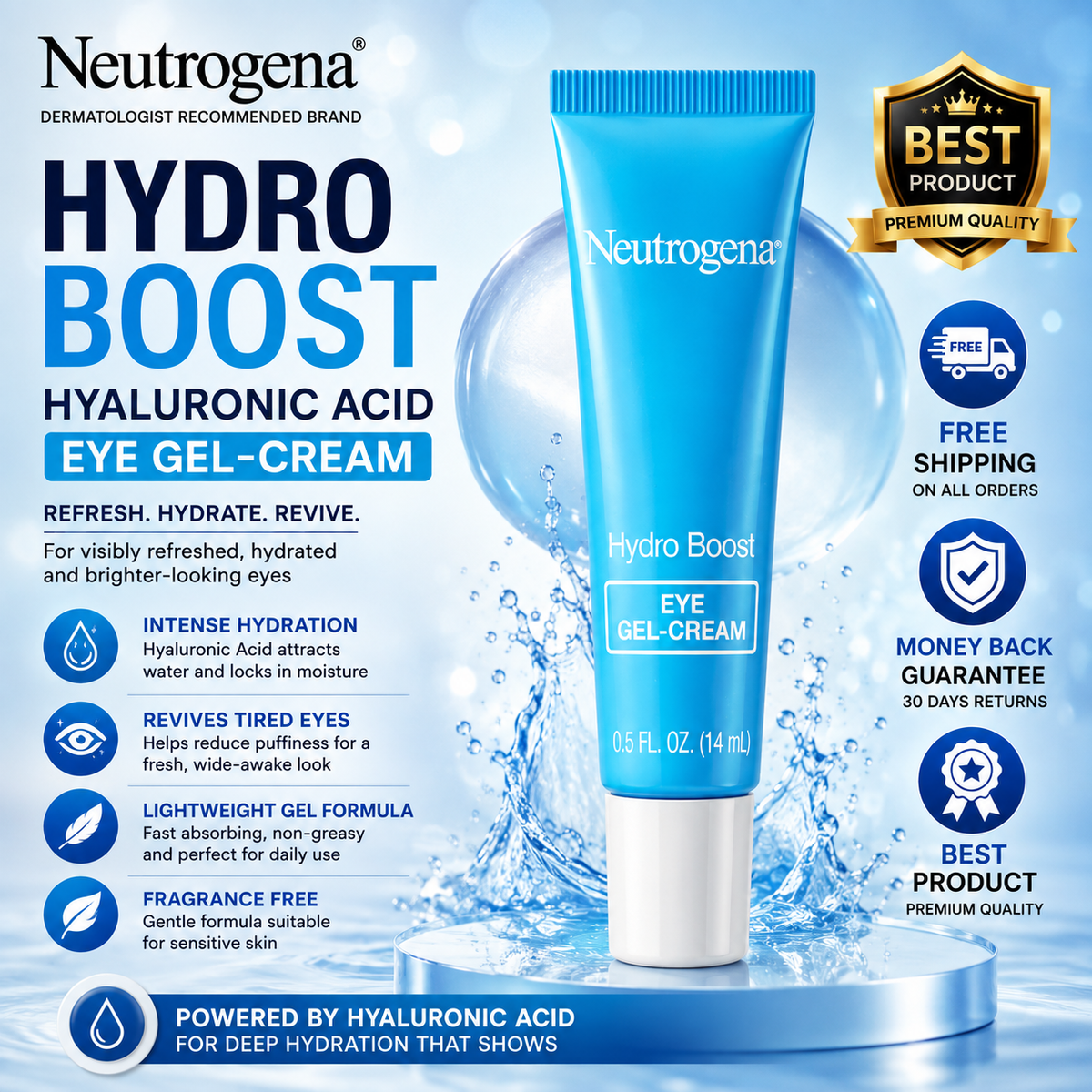 Hydro Boost Hyaluronic Acid Gel Eye - Cream, 0.5 fl. oz (14 mL)