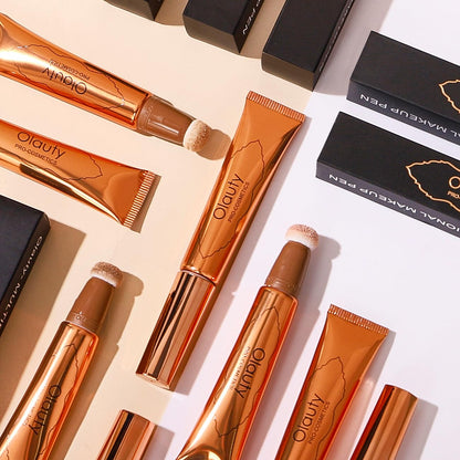 Multi-Function Makeup Pen Highlights and Contouring Pen Matte Dark Brown Concealer Brightening Face Foundation (02# Natural Colors, 28G)