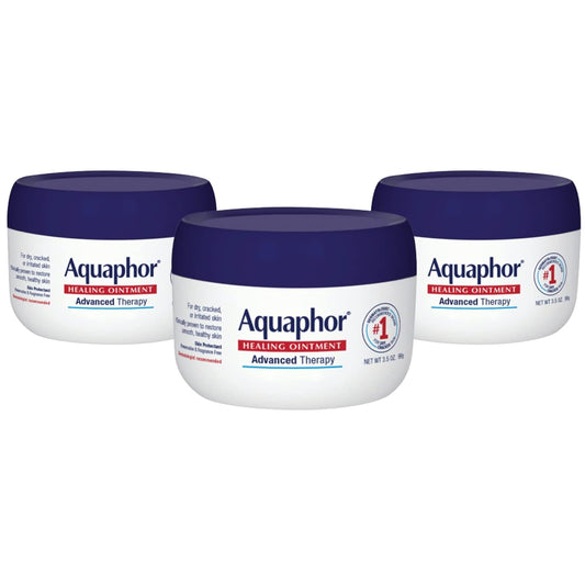 Aquaphor Healing Ointment - Skin Protectant for Dry Cracked Skin - Hands, Heels, Elbows - 3.5 Oz Jar (Pack of 3)