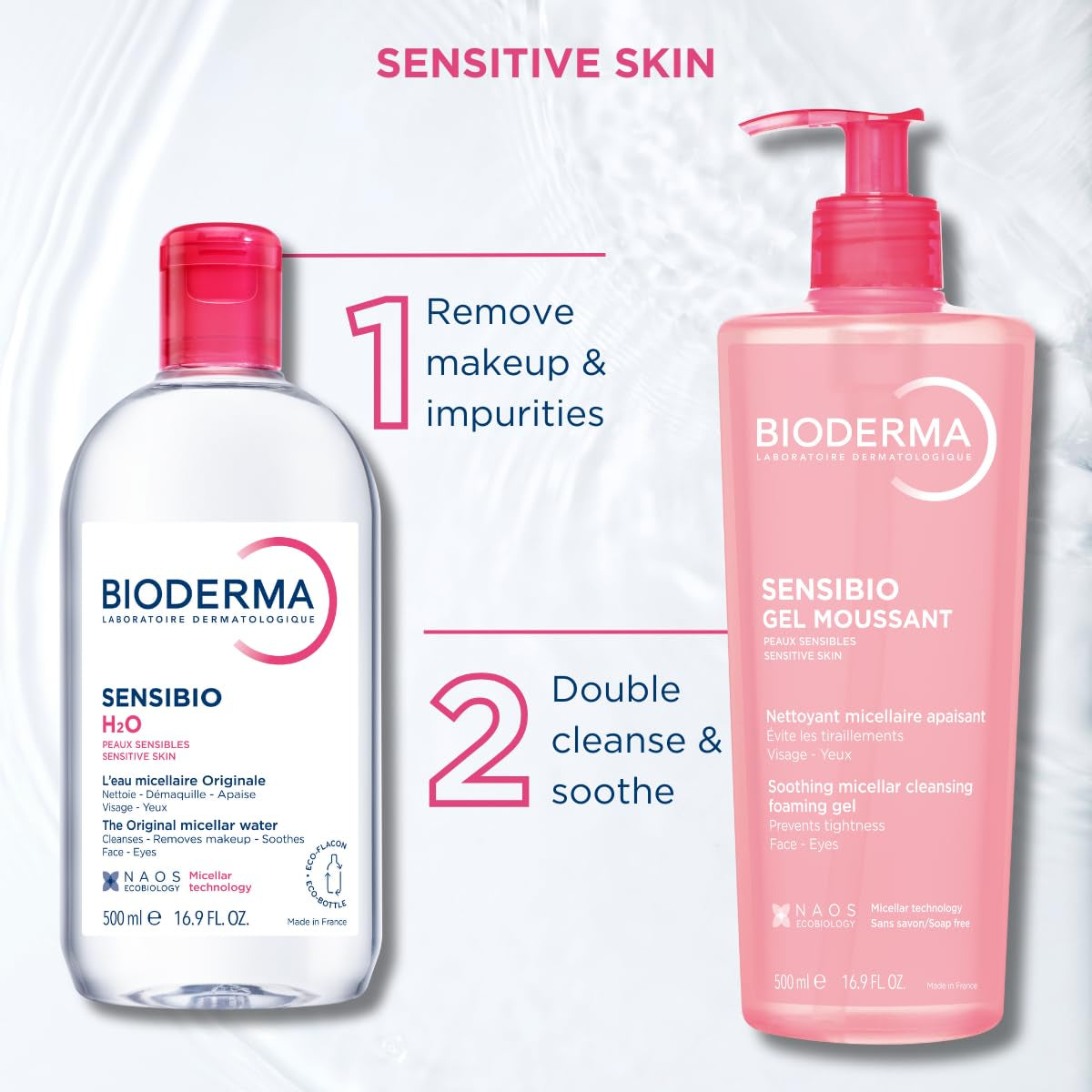 Bioderma - Sensibio - H2O Micellar Water - Makeup Remover Cleanser - Face Cleanser for Sensitive Skin