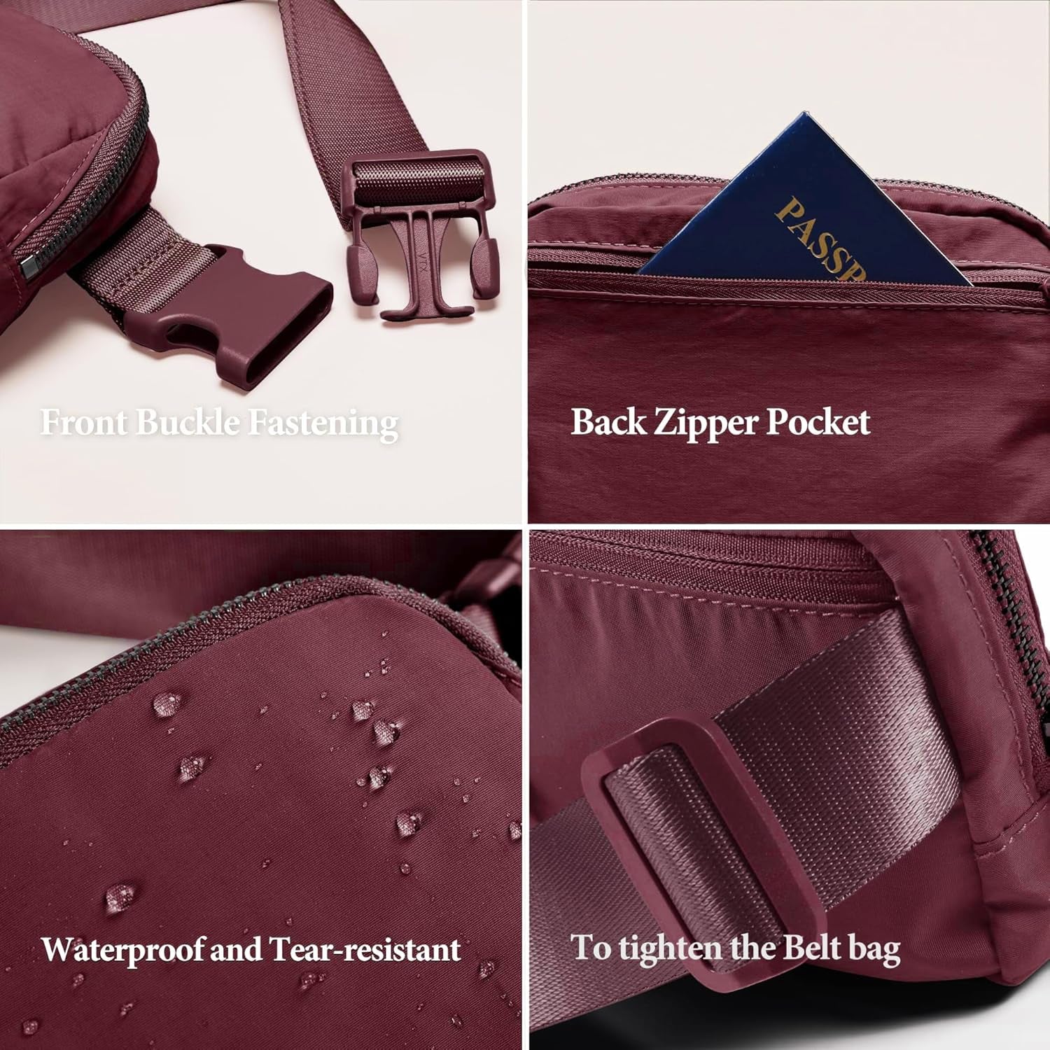 Waist Belt Bag for Women Lulu Dupes Mini Small Crossbody Purse Sling Bag Cute Fashion Waterproof Fanny Pack over the Shoulder Bags Fashionable Travel Running Belt Pouch Bum Bag Red Merlot