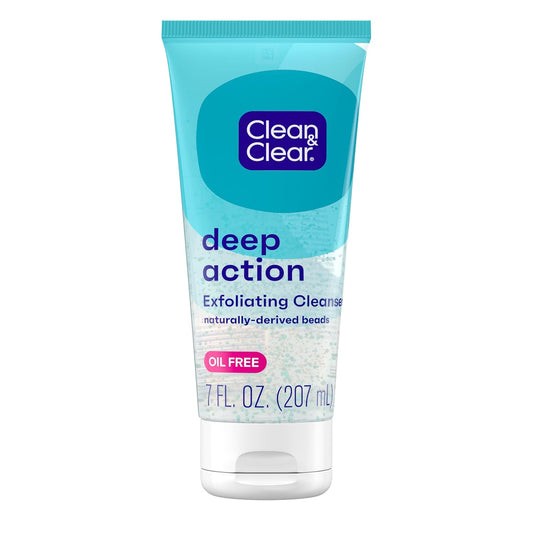 Clean & Clear Deep Action Exfoliating Cleanser with Pro-Vitamin B5, Gentle Exfoliating Daily Face Scrub Cleans Deep down to the Pore for Soft, Smooth, Hydrated Skin, Oil Free Face Wash, 7 FL OZ