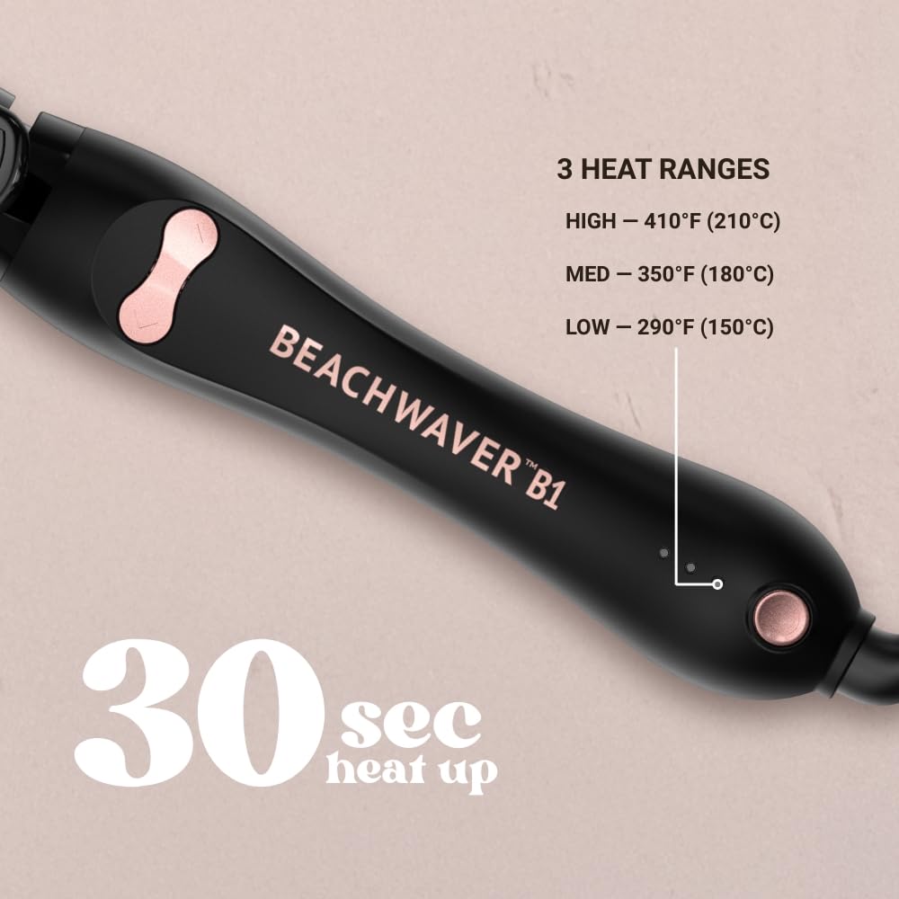 BEACHWAVER Co. B1 Rotating Curling Iron Midnight Rose Even Heat Distribution 1"