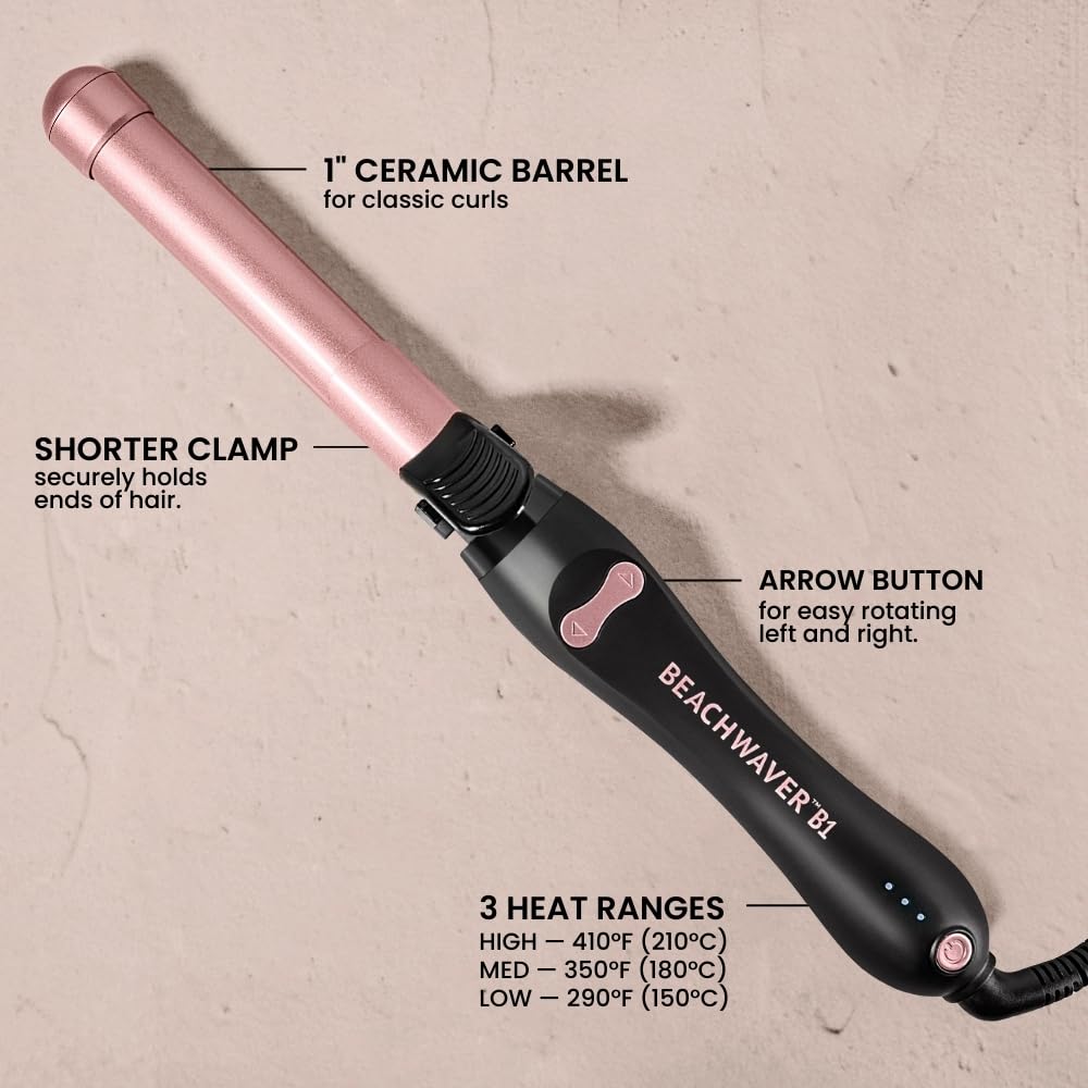 BEACHWAVER Co. B1 Rotating Curling Iron Midnight Rose Even Heat Distribution 1"