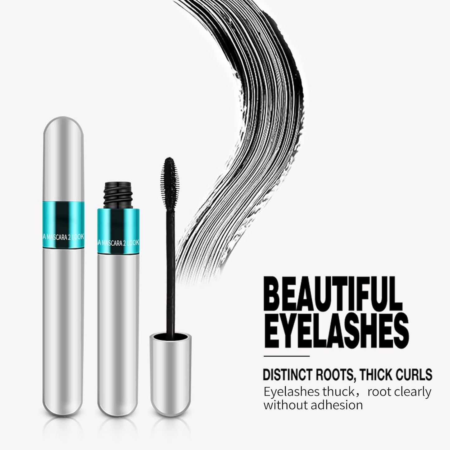 2 Pack 2 in 1 5X Longer Washable Mascara, 4D Silk Fiber Lash for VIBELY Mascara, No Clumping, Long-Lasting Black