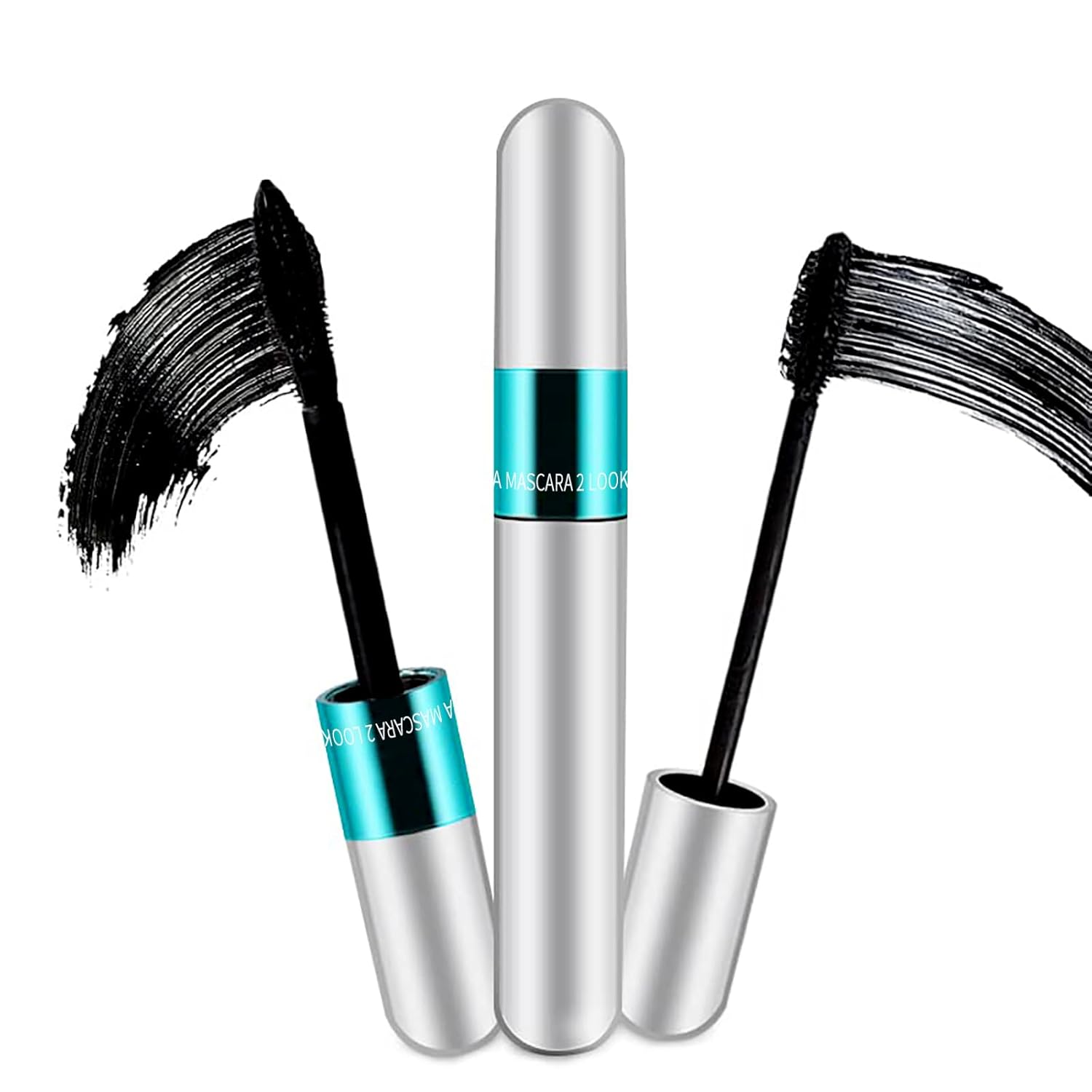 2 Pack 2 in 1 5X Longer Washable Mascara, 4D Silk Fiber Lash for VIBELY Mascara, No Clumping, Long-Lasting Black