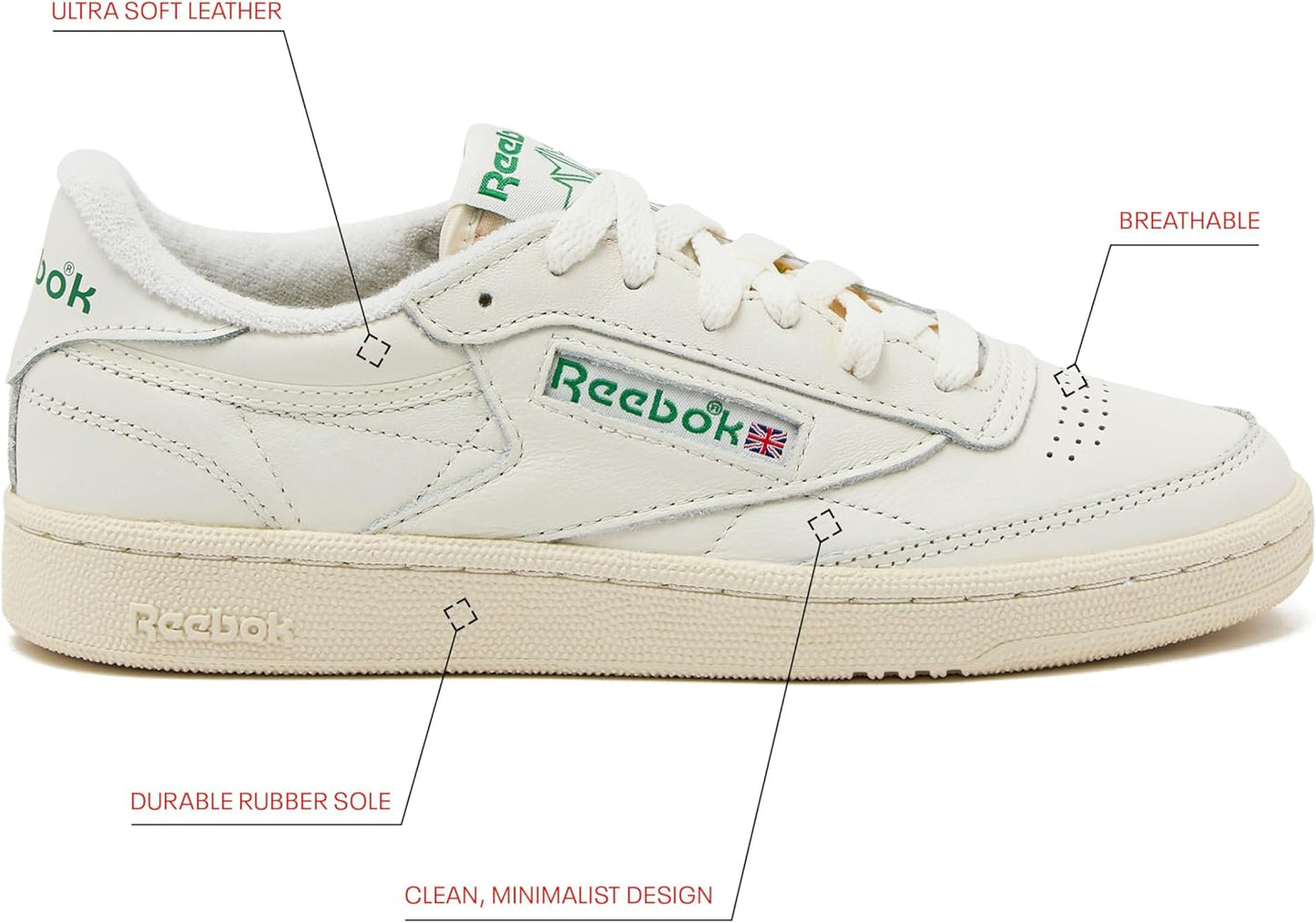 Reebok Club C 85 Vintage Tennis Sneakers, Casual White Womens Shoes
