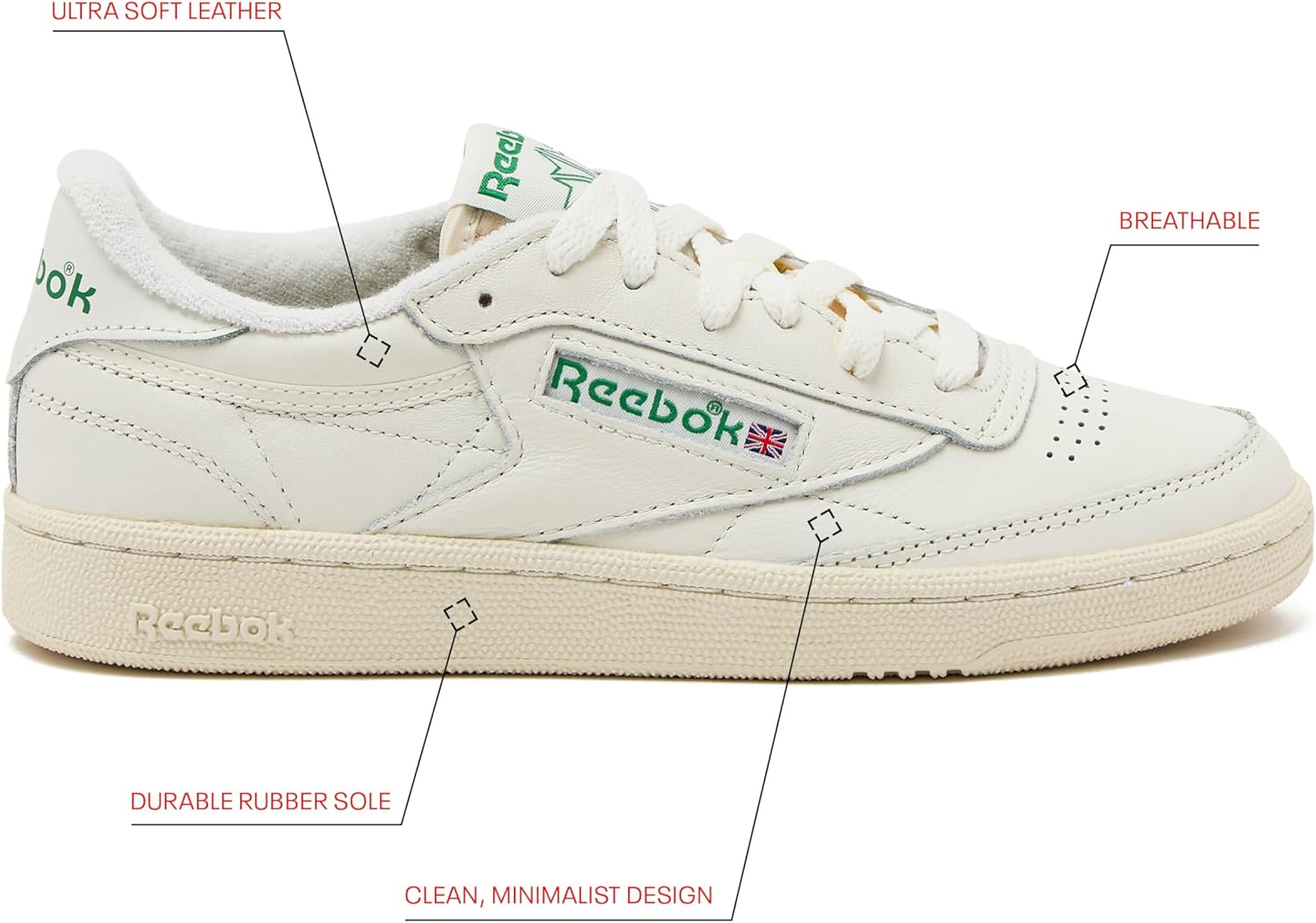 Reebok Club C 85 Vintage Tennis Sneakers, Casual White Womens Shoes