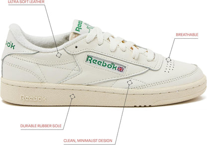 Reebok Club C 85 Vintage Tennis Sneakers, Casual White Womens Shoes