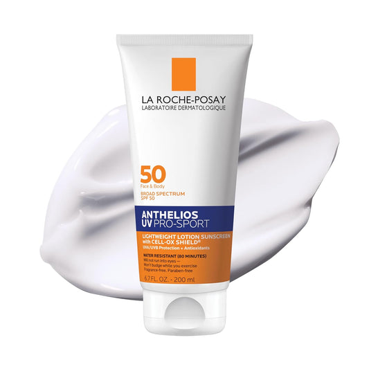 La Roche-Posay Anthelios UV Pro-Sport SPF 50 Sunscreen for Face & Body, Water & Sweat Resistant with Non-Drip Formula, Invisible Broad Spectrum Sunscreen Lotion, Lightweight & Breathable