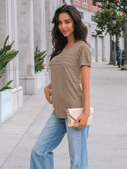 AUTOMET Women'S Short Sleeve Shirts Dressy Lace Summer Tops 2025 Spring Trendy Casual T-Shirts Cute Work Outfits Blouses