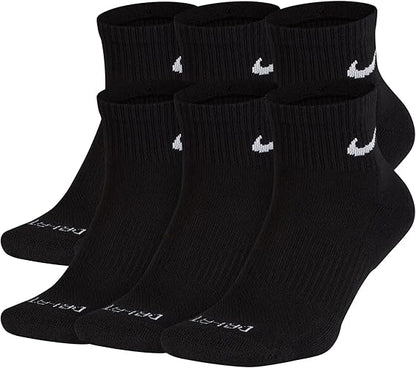 Nike Everyday Plus Cushion Ankle Drifit UNISEX Socks, LARGE- Black- 6 Pair