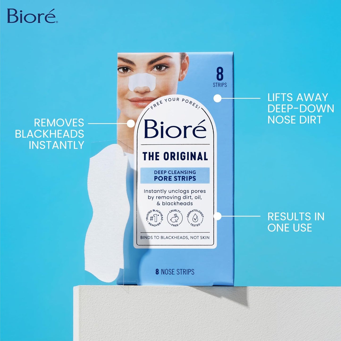 Bioré Original Blackhead Remover Strips, Deep Cleansing Nose Strips with Instant Pore Unclogging, Features C-Bond Technology, Oil-Free, Non-Comedogenic Use, 14 Count