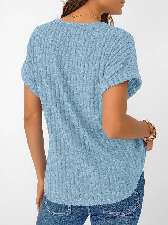 AUTOMET Women Tops Summer Sweaters Short Sleeve V Neck Shirts 2025 Spring Fashion Dressy Casual Business Tunic Blouses