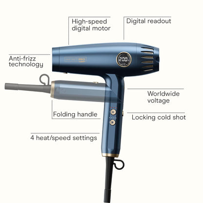 InfinitiPRO by Conair DigitilAIRE Folding Handle Hair Dryer - Blue - 1875
