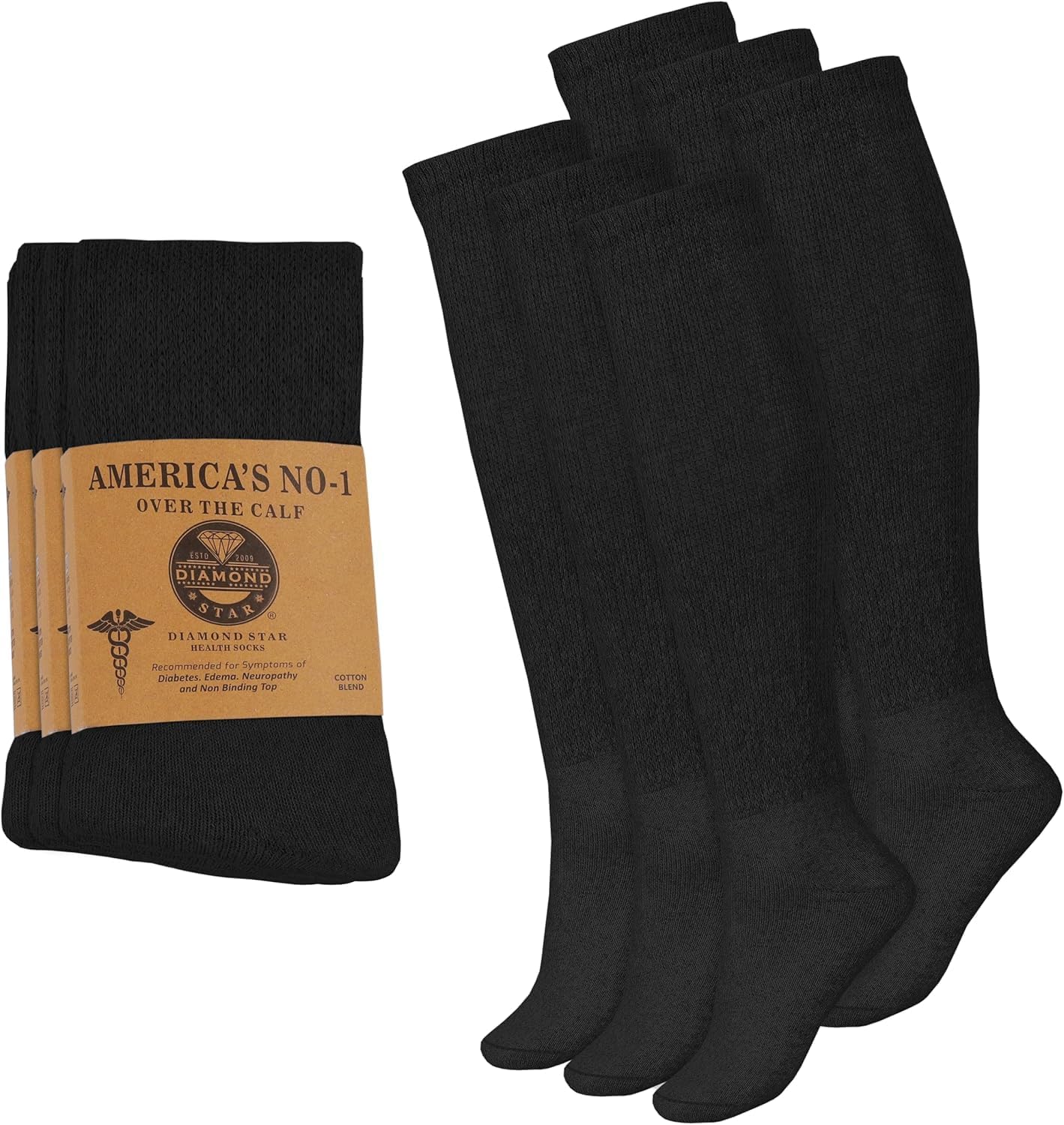 9-11 Pairs Men's Diabetic Over The Calf - Knee High Compression Cotton Crew Socks