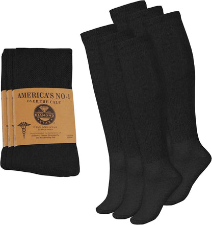 9-11 Pairs Men's Diabetic Over The Calf - Knee High Compression Cotton Crew Socks