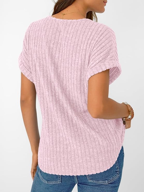 AUTOMET Women Tops Summer Sweaters Short Sleeve V Neck Shirts 2025 Spring Fashion Dressy Casual Business Tunic Blouses