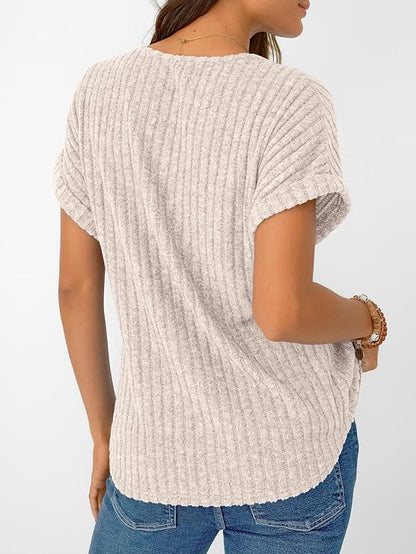 AUTOMET Women Tops Summer Sweaters Short Sleeve V Neck Shirts 2025 Spring Fashion Dressy Casual Business Tunic Blouses