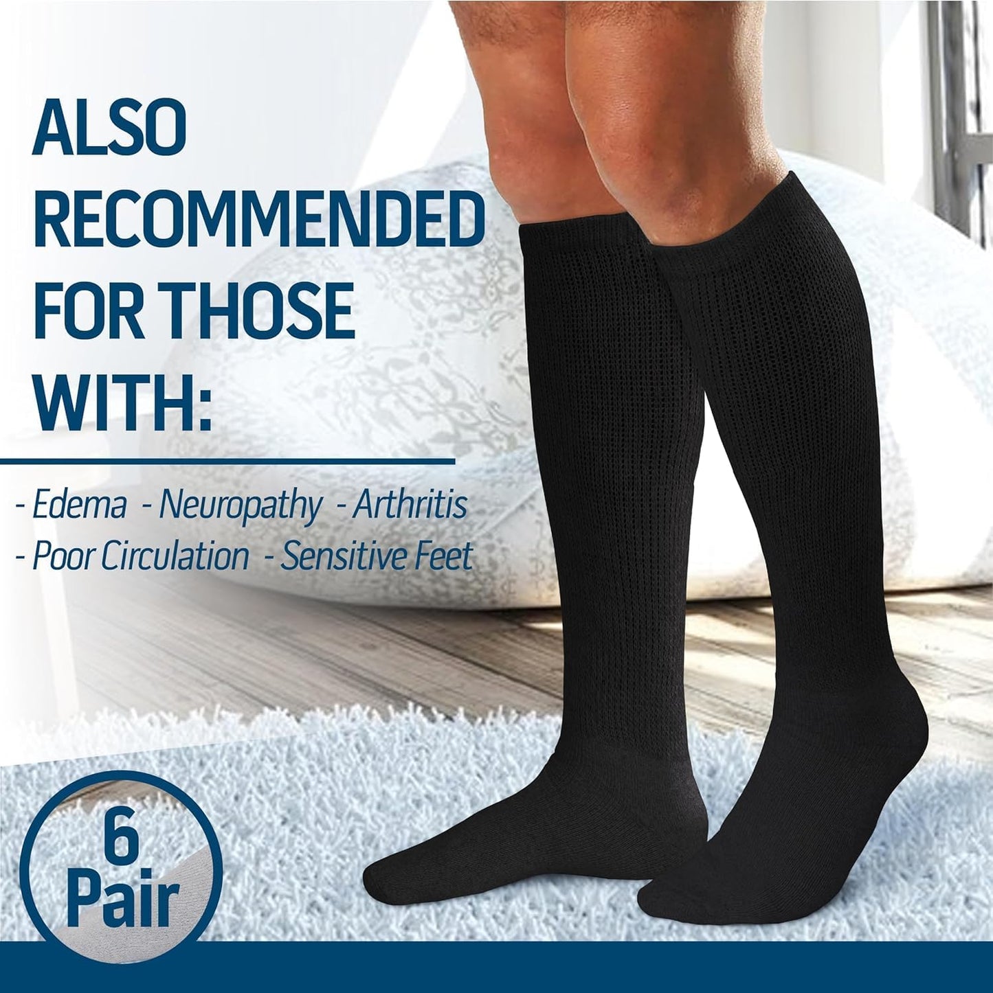 9-11 Pairs Men's Diabetic Over The Calf - Knee High Compression Cotton Crew Socks