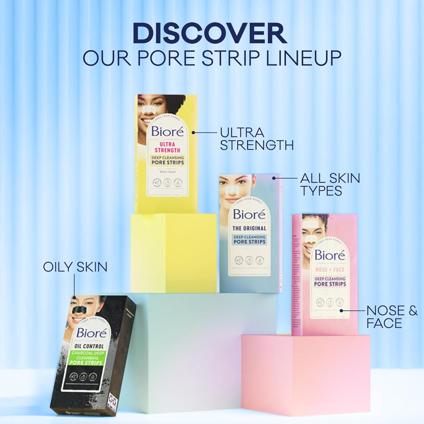 Bioré Original Blackhead Remover Strips, Deep Cleansing Nose Strips with Instant Pore Unclogging, Features C-Bond Technology, Oil-Free, Non-Comedogenic Use, 14 Count