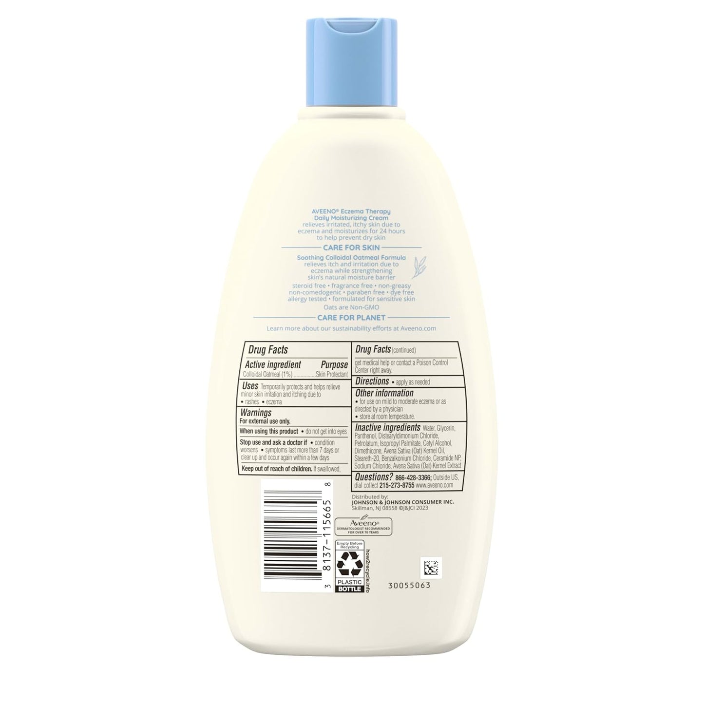 Aveeno Eczema Therapy Daily Moisturizing Body Cream for Sensitive Skin, Soothing Eczema Relief Cream, Colloidal Oatmeal & Ceramide for Dry & Itchy Skin, Steroid- & Fragrance-Free, 12 Oz