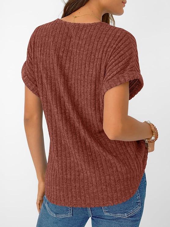 AUTOMET Women Tops Summer Sweaters Short Sleeve V Neck Shirts 2025 Spring Fashion Dressy Casual Business Tunic Blouses