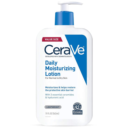 Cerave Daily Moisturizing Lotion for Dry Skin, Body Lotion & Face Moisturizer with Hyaluronic Acid and Ceramides, Daily Moisturizer, Fragrance Free, Oil-Free, 12 Ounce