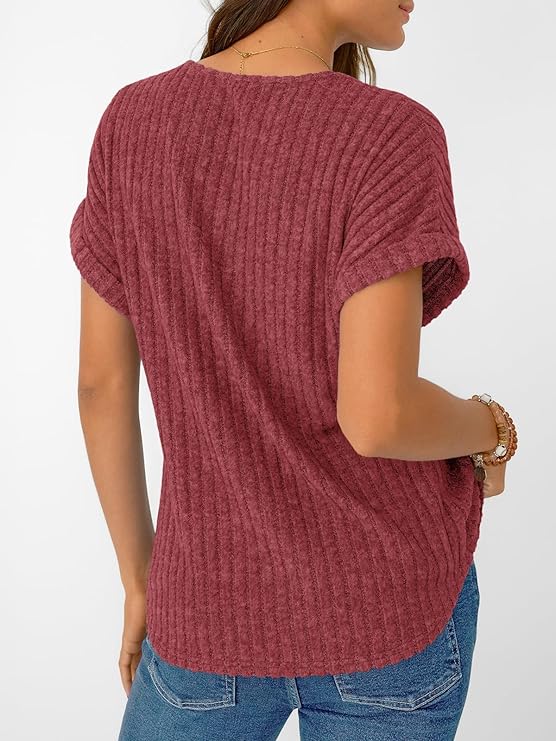 AUTOMET Women Tops Summer Sweaters Short Sleeve V Neck Shirts 2025 Spring Fashion Dressy Casual Business Tunic Blouses