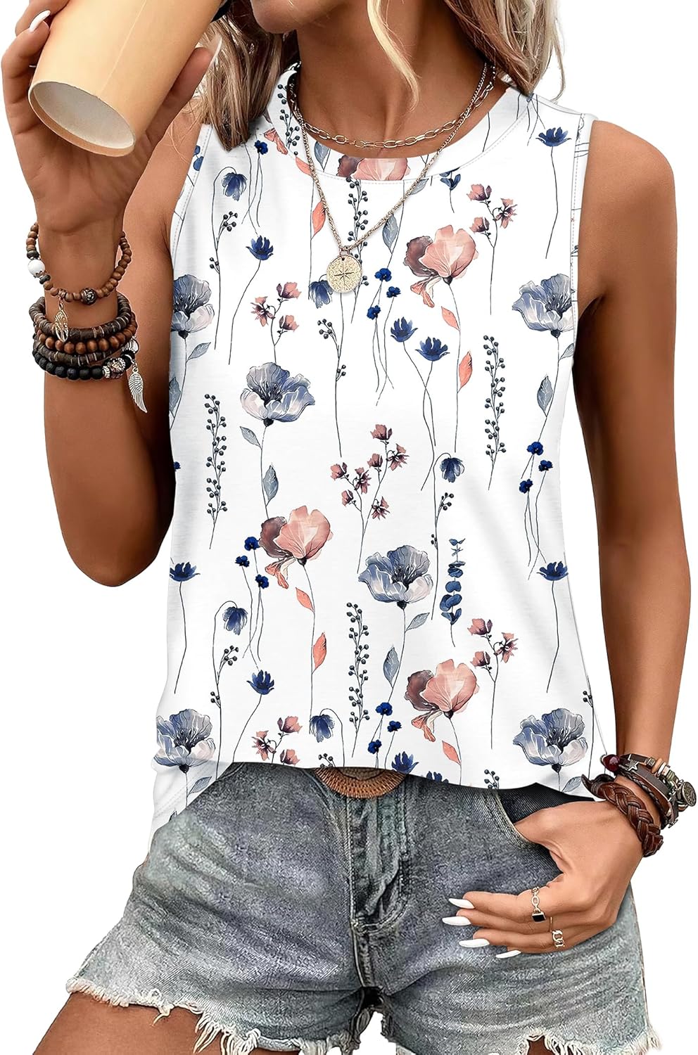 SAMPEEL Womens Tank Tops Eyelet Loose Casual Summer Tops Crew Neck Basic Sleeveless Shirts Trendy 2025