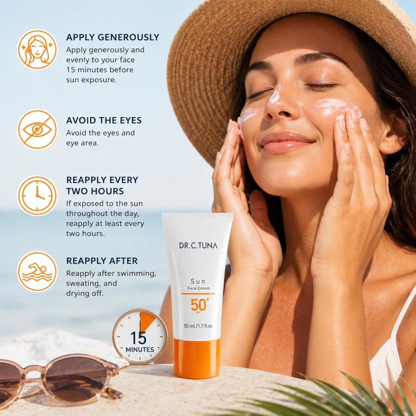 DR. C. TUNA Sun Face Cream SPF 50+ Hyaluronic Acid Vitamin E 50ml