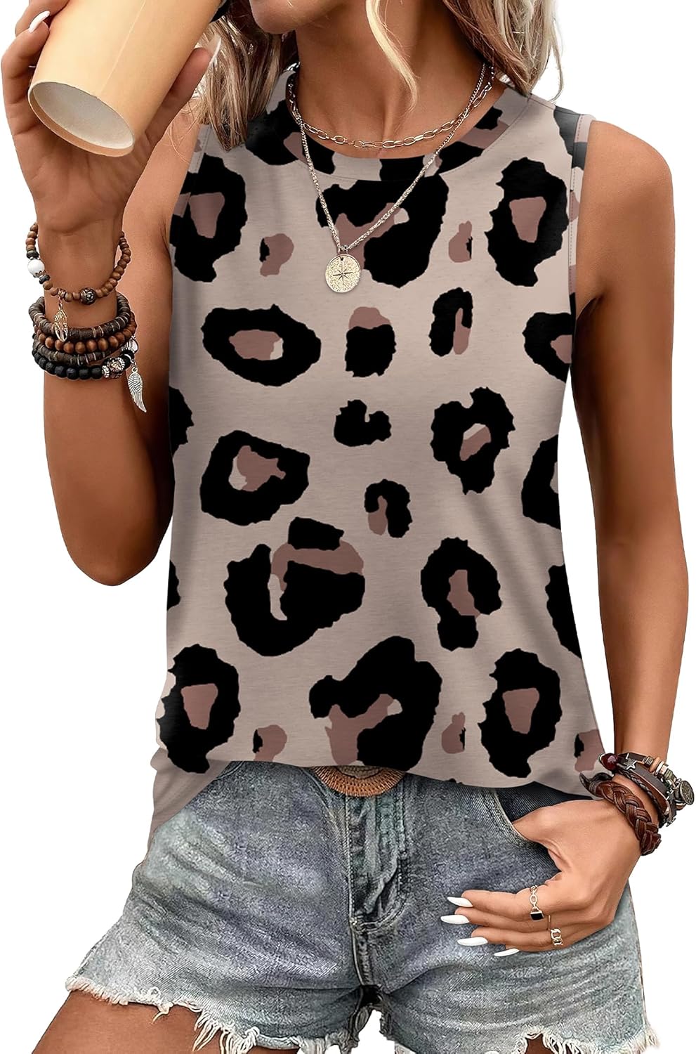 SAMPEEL Womens Tank Tops Eyelet Loose Casual Summer Tops Crew Neck Basic Sleeveless Shirts Trendy 2025