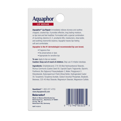 Aquaphor Lip Repair Ointment, Moisturizing Lip Balm Pack, Relieves Dryness, 0.35 Tube, Pack of 2
