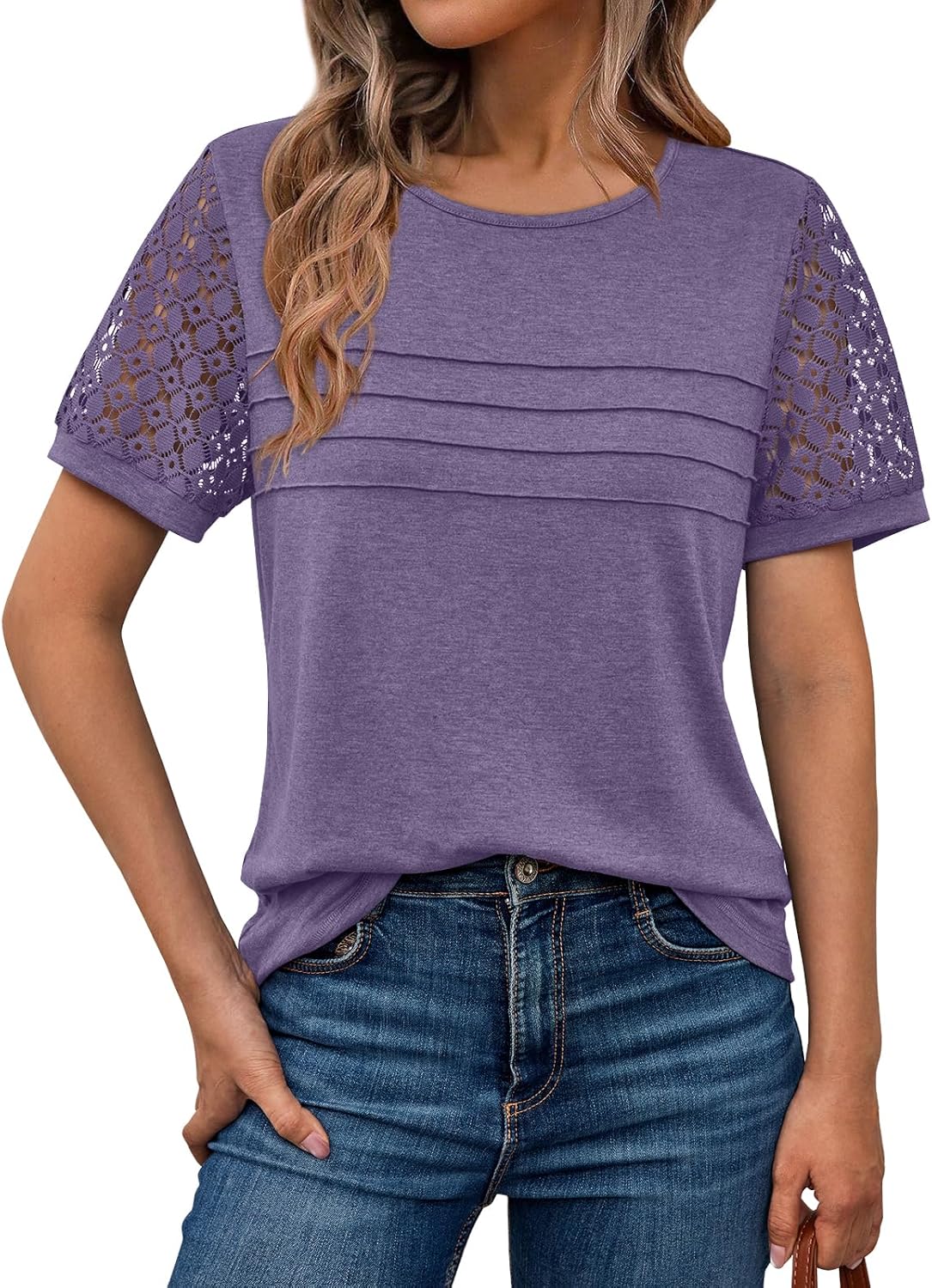 AUTOMET Women'S Short Sleeve Shirts Dressy Lace Summer Tops 2025 Spring Trendy Casual T-Shirts Cute Work Outfits Blouses