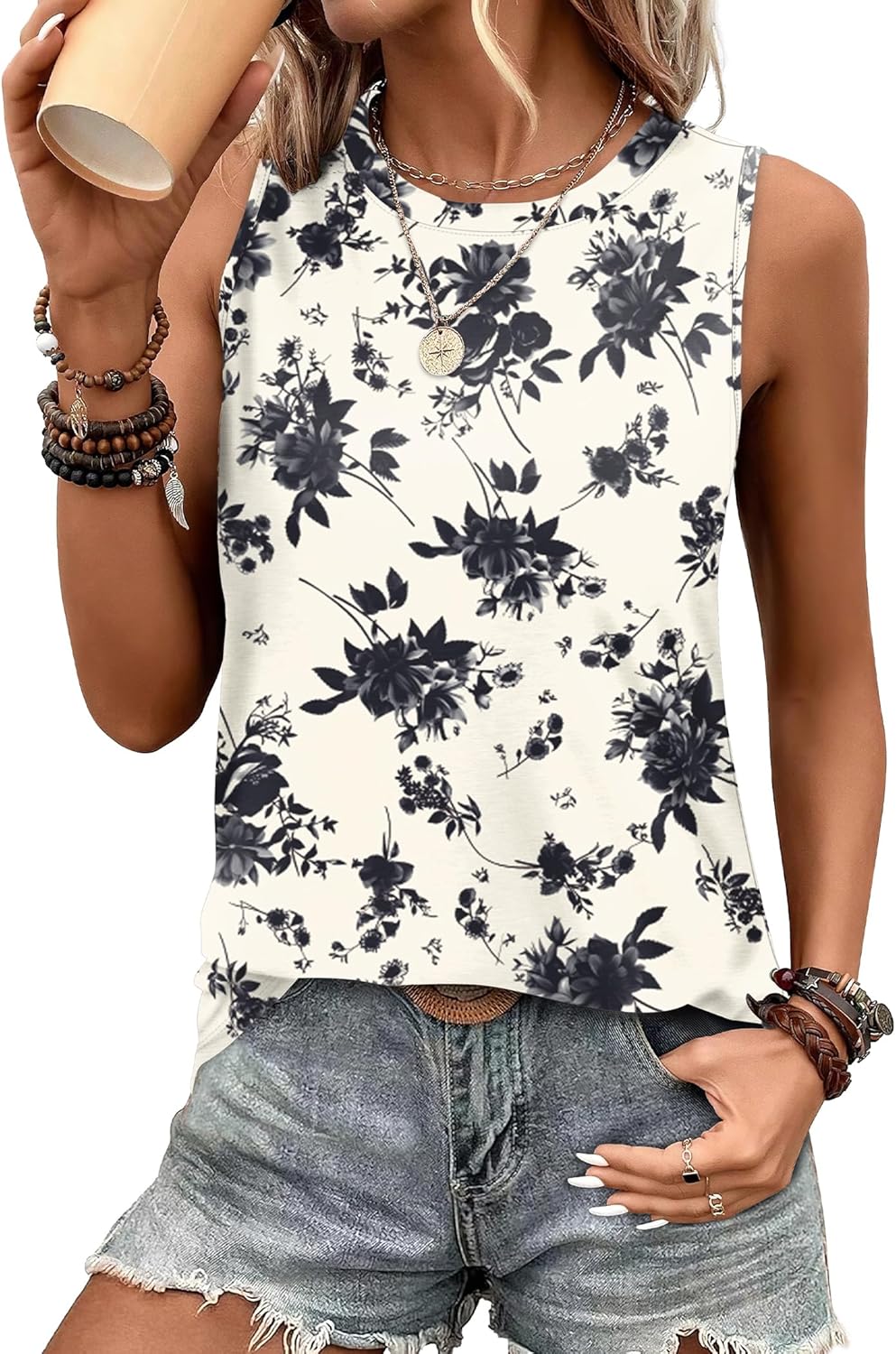 SAMPEEL Womens Tank Tops Eyelet Loose Casual Summer Tops Crew Neck Basic Sleeveless Shirts Trendy 2025