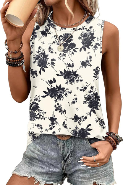 SAMPEEL Womens Tank Tops Eyelet Loose Casual Summer Tops Crew Neck Basic Sleeveless Shirts Trendy 2025