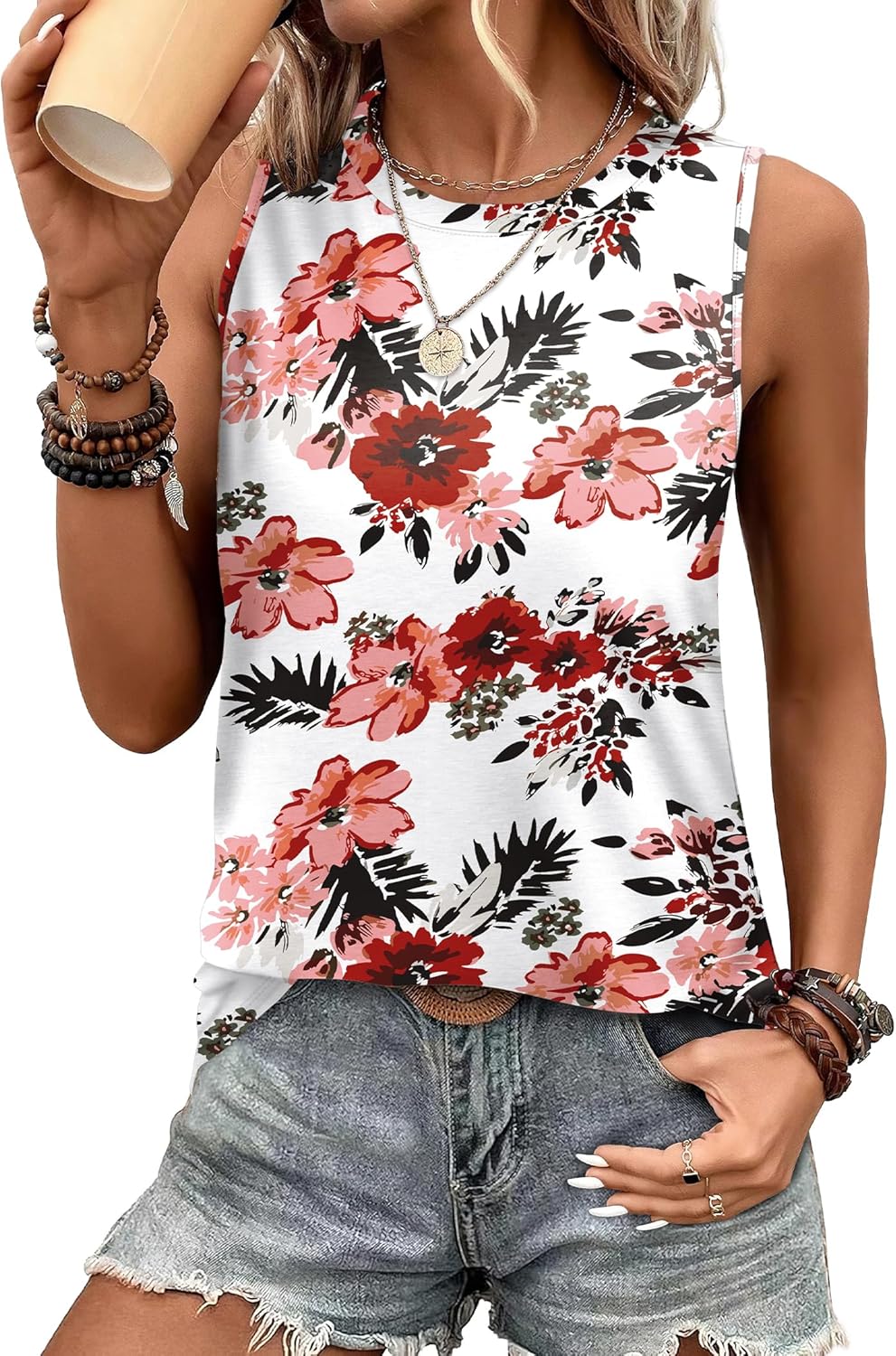 SAMPEEL Womens Tank Tops Eyelet Loose Casual Summer Tops Crew Neck Basic Sleeveless Shirts Trendy 2025