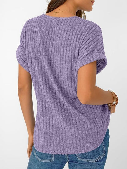 AUTOMET Women Tops Summer Sweaters Short Sleeve V Neck Shirts 2025 Spring Fashion Dressy Casual Business Tunic Blouses