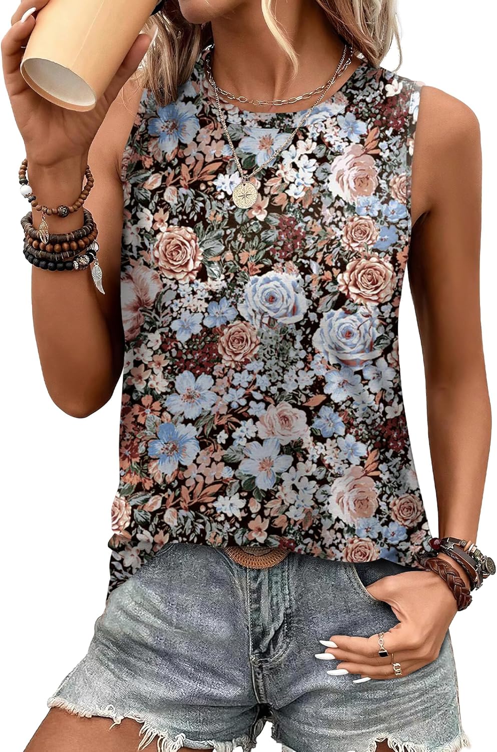 SAMPEEL Womens Tank Tops Eyelet Loose Casual Summer Tops Crew Neck Basic Sleeveless Shirts Trendy 2025