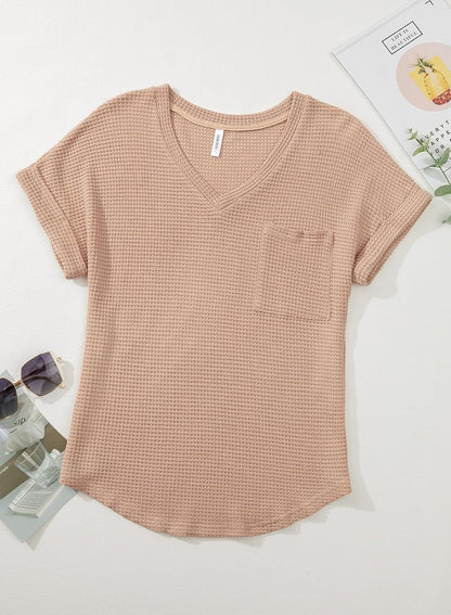 Dokotoo Womens Waffle Knit Tops 2025 Spring Summer V Neck Shirts Casual Trendy Women'S Blouses Basic Tee