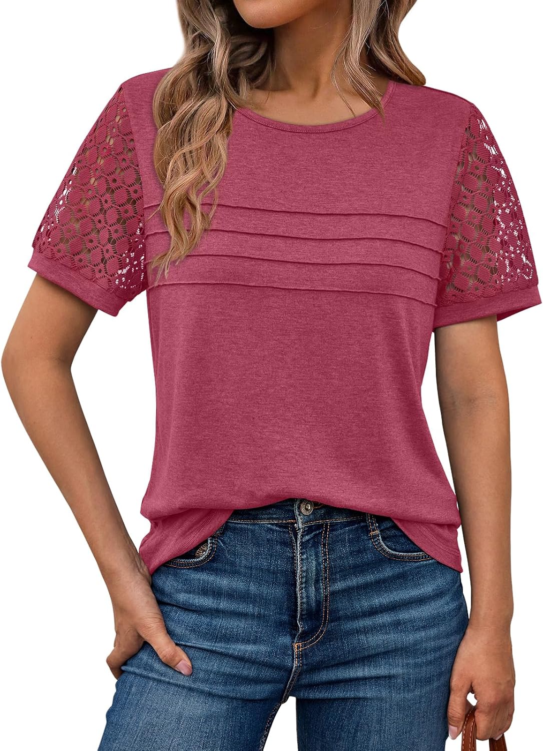 AUTOMET Women'S Short Sleeve Shirts Dressy Lace Summer Tops 2025 Spring Trendy Casual T-Shirts Cute Work Outfits Blouses