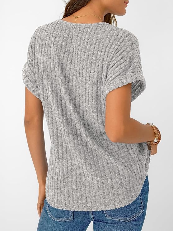 AUTOMET Women Tops Summer Sweaters Short Sleeve V Neck Shirts 2025 Spring Fashion Dressy Casual Business Tunic Blouses