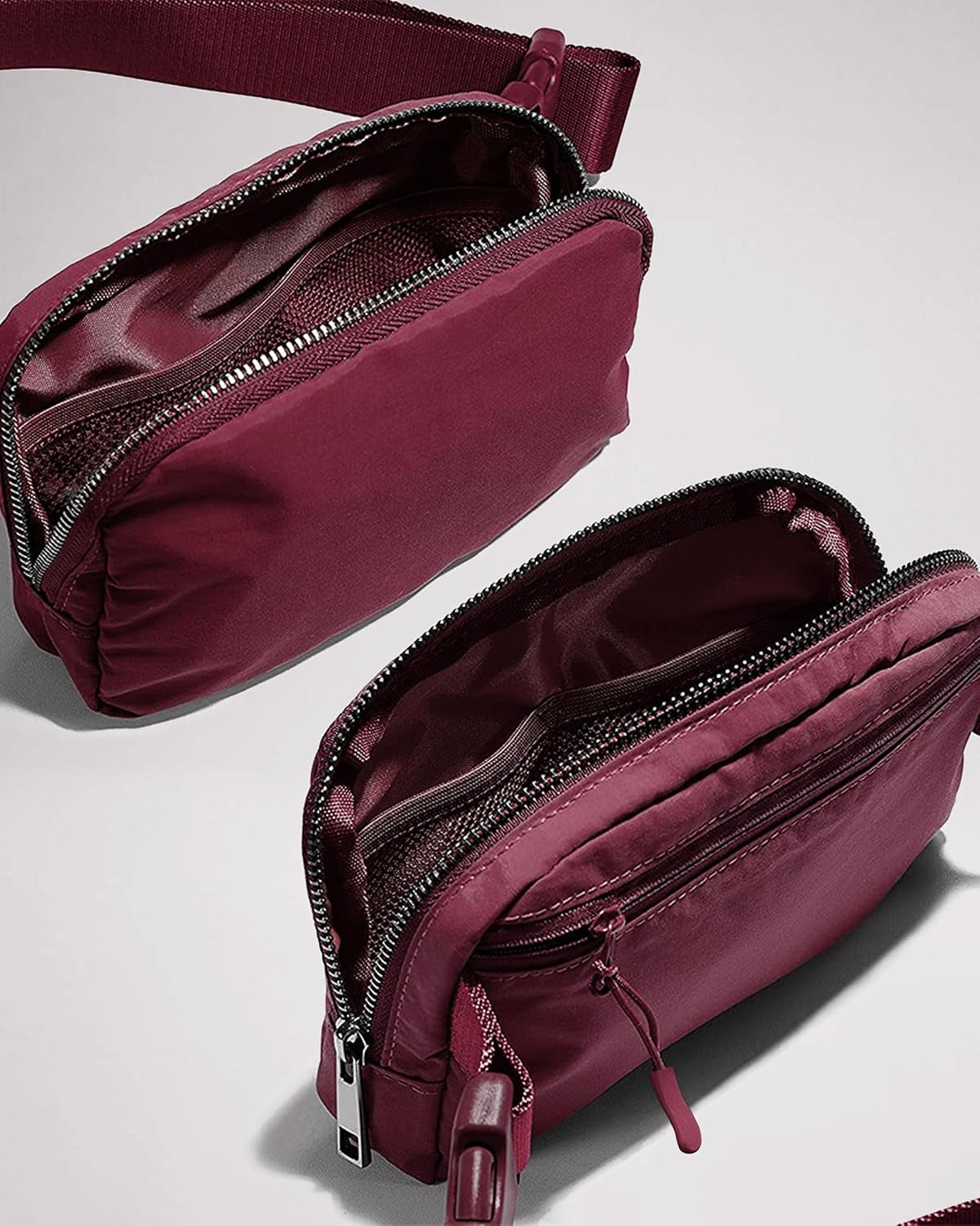 Waist Belt Bag for Women Lulu Dupes Mini Small Crossbody Purse Sling Bag Cute Fashion Waterproof Fanny Pack over the Shoulder Bags Fashionable Travel Running Belt Pouch Bum Bag Red Merlot