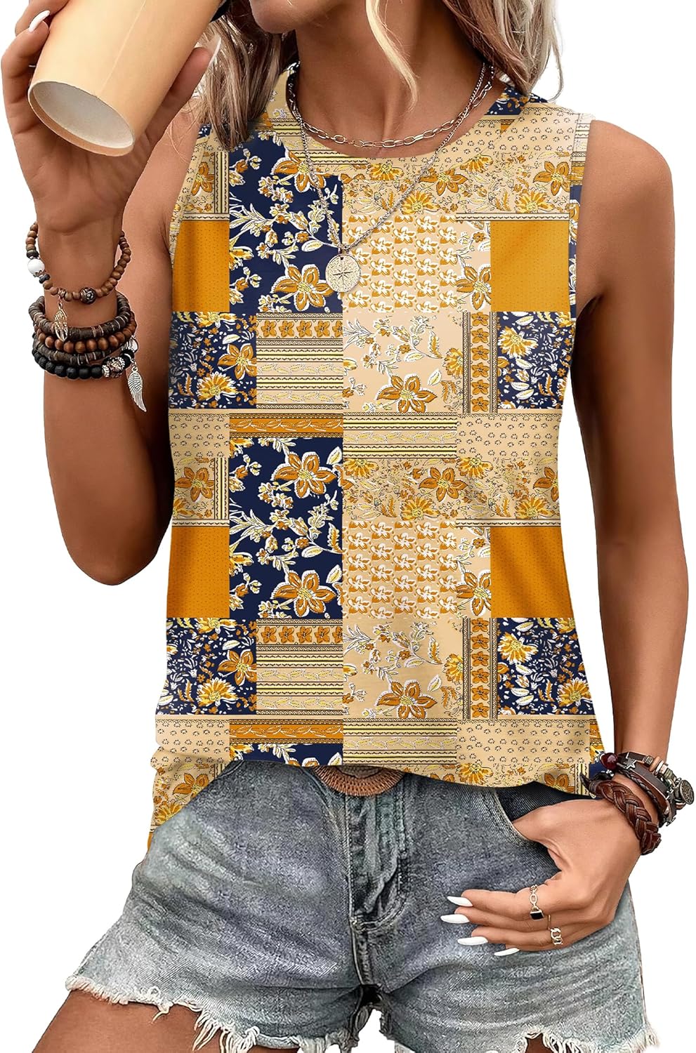 SAMPEEL Womens Tank Tops Eyelet Loose Casual Summer Tops Crew Neck Basic Sleeveless Shirts Trendy 2025