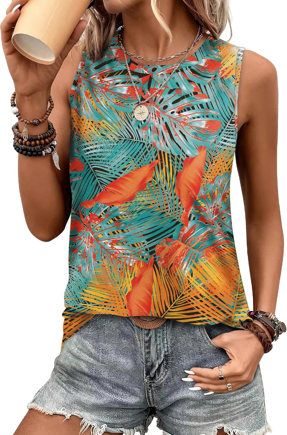 SAMPEEL Womens Tank Tops Eyelet Loose Casual Summer Tops Crew Neck Basic Sleeveless Shirts Trendy 2025