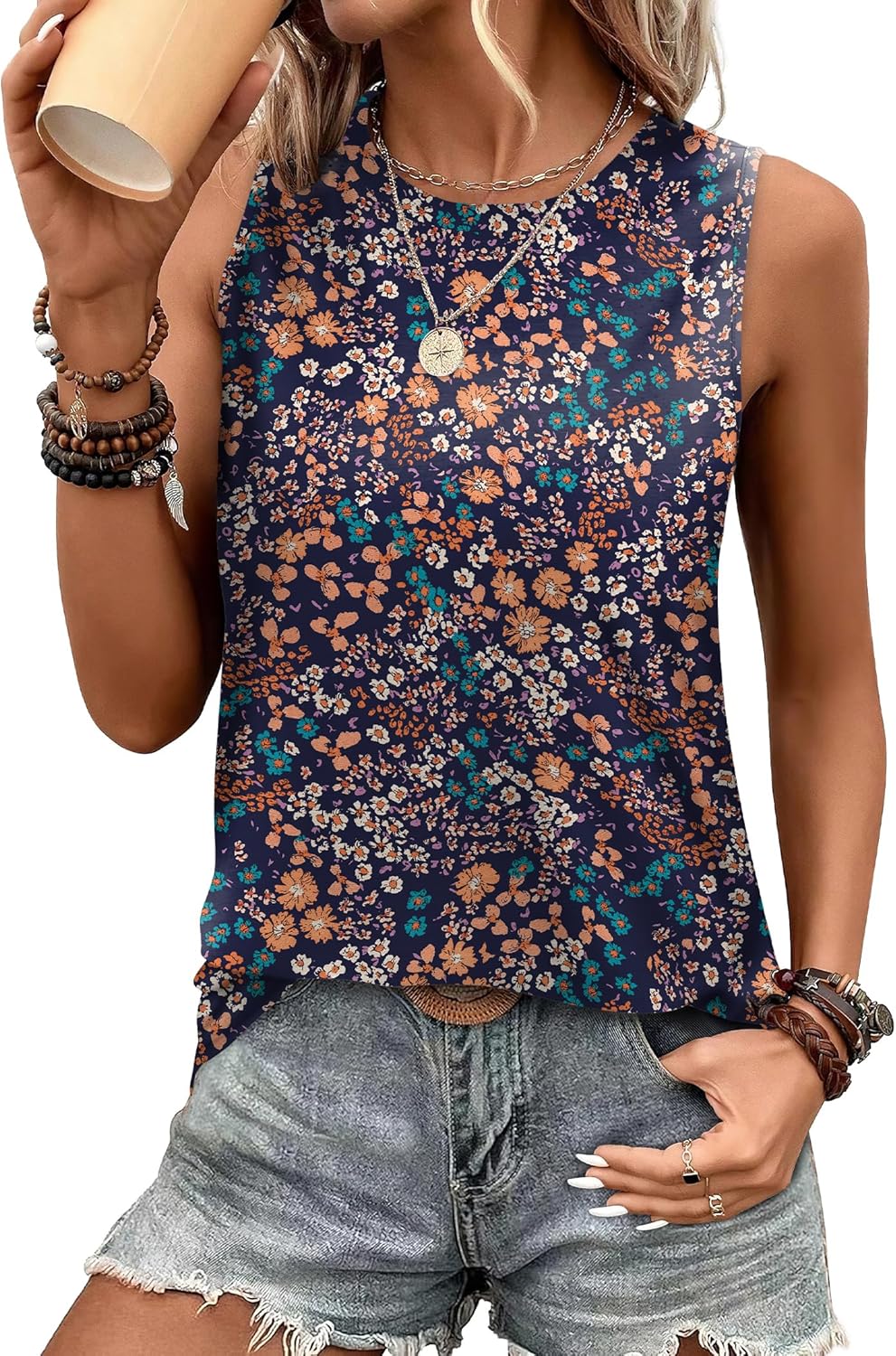 SAMPEEL Womens Tank Tops Eyelet Loose Casual Summer Tops Crew Neck Basic Sleeveless Shirts Trendy 2025