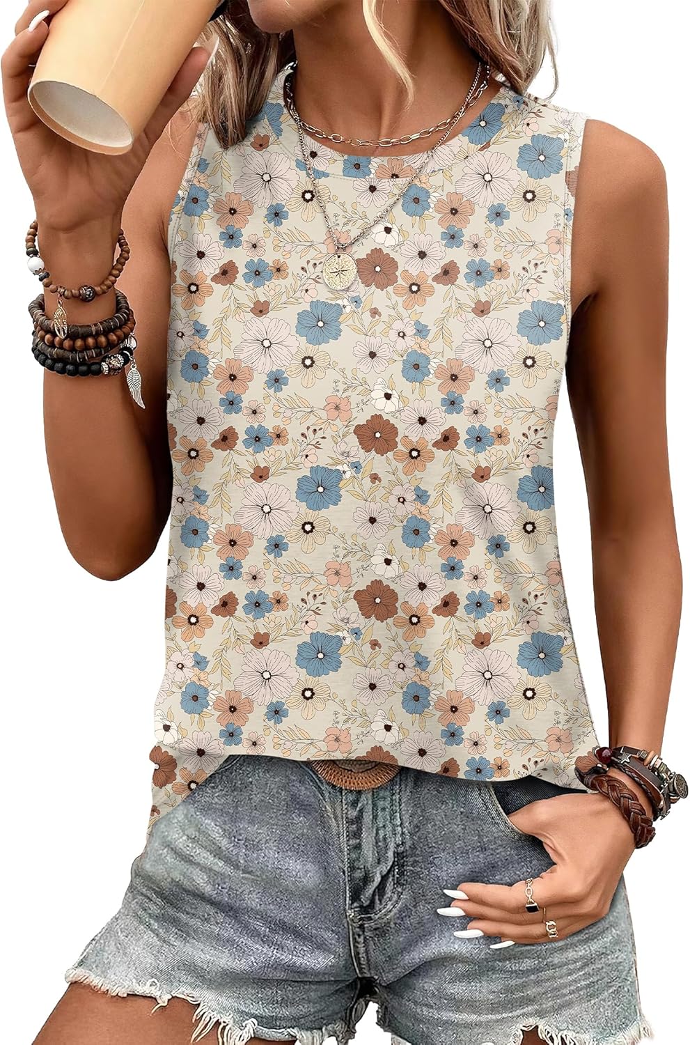 SAMPEEL Womens Tank Tops Eyelet Loose Casual Summer Tops Crew Neck Basic Sleeveless Shirts Trendy 2025