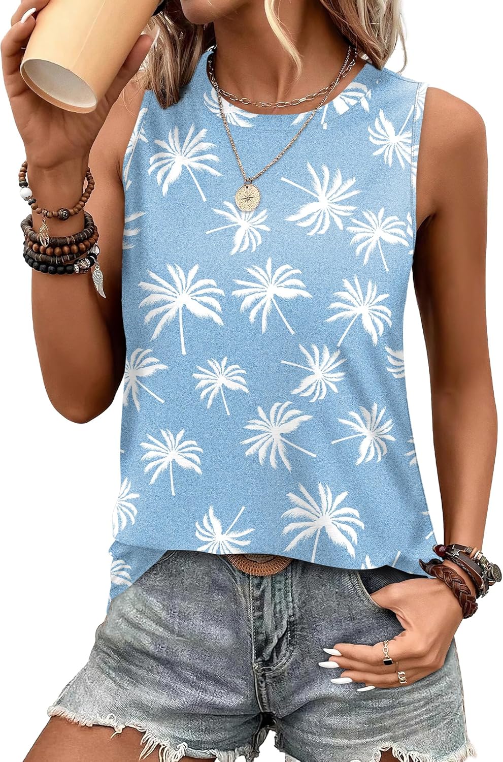 SAMPEEL Womens Tank Tops Eyelet Loose Casual Summer Tops Crew Neck Basic Sleeveless Shirts Trendy 2025