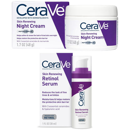 CeraVe Skin Renewing Retinol Serum & Night Cream Bundle – Anti-Aging Facial Care for Wrinkles & Fine Lines